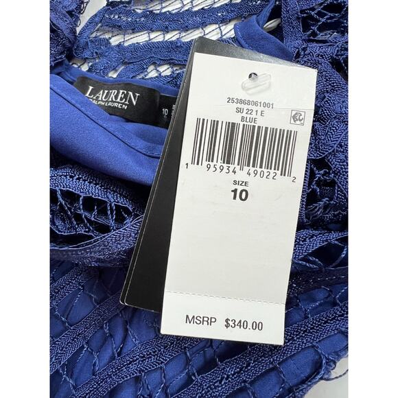 Lauren Ralph Lauren Blue Corded Lace Overlay Long Gown Dress Women's Size 10 - Picture 3 of 13